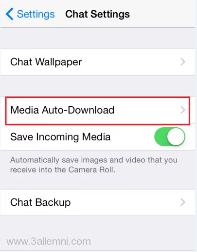 إيقاف التنزيل التلقائى للصور فى الواتس اب 1