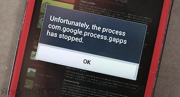 حل مشكلة unfortunately the process com.google.process.gapps has stopped