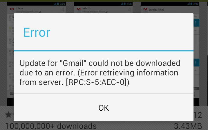 حل مشكله Error Retrieving Information From Server RPC: S-5: AEC-0 للاندرويد 5