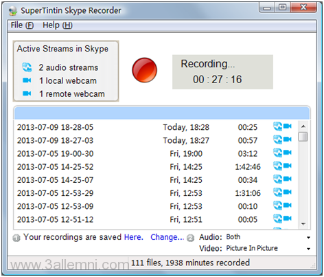 كيفيه تسجيل مكالمات سكايب الصوتيه او الفيديو 3 تحميل برنامج SuperTintin Skype Recorder