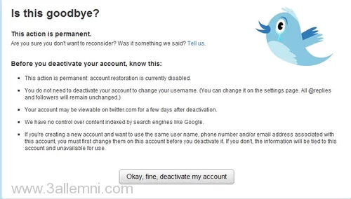 تعطيل حساب تويتر مؤقتا