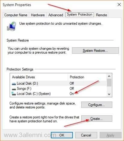 كيفيه انشاء نقطه استعاده نظام "Restore Point" فى ويندوز 10 3 كيفيه انشاء نقطه استعاد نظام Restore Point فى ويندوز 10