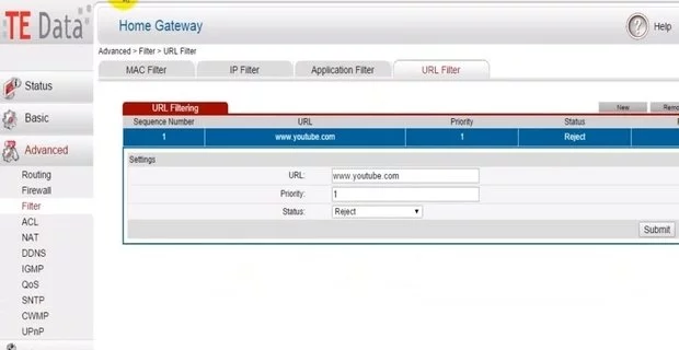 شرح حجب موقع معين عن طريق راوتر TE-Data 2