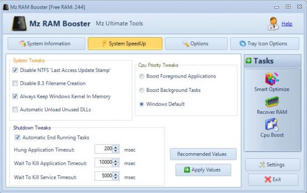 أداة Mz Ram Booster لتحسين أداء الكمبيوتر و اللاب توب 3