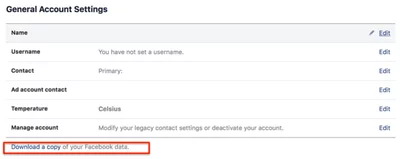 كيفيه تحميل نسخه من بيانات حسابك على الفيسبوك 3 كيفيه تحميل نسخه من بيانات حسابك على الفيسبوك 3