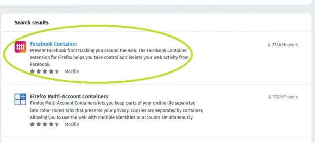 إضافة Facebook Container