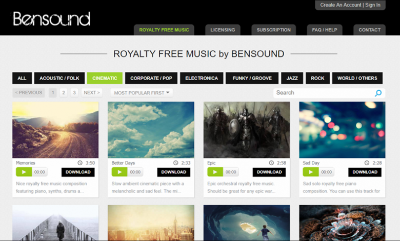 أفضل 4 لتحميل موسيقى بدون حقوق ملكية 1 موقع Bensound