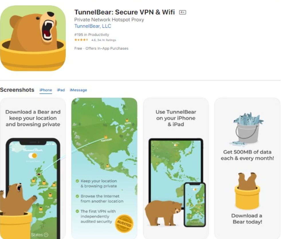 أفضل 5 تطبيقات VPN للايفون والايباد 2020 4 تطبيق TUNNELBEAR VPN