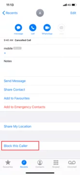 كيفية حظر الارقام والمكالمات على الايفون 3